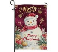 Bandiera da giardino con pupazzo di neve invernale, bandiera decorativa di Natale rossa, bandiera da prato per vacanze a due lati, divertente decorazione esterna per la stagione invernale, 30,5 x 45,7