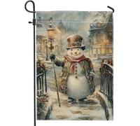 Bandiera da giardino con pupazzo di neve invernale, bandiera natalizia per esterni, decorazione natalizia per esterni, in iuta su entrambi i lati, decorazione per prato, stile paese delle meraviglie