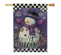 Bandiera da giardino con pupazzo di neve invernale, bandiera viola con fiocchi di neve per le vacanze, bandiera su entrambi i lati in iuta per cortile, decorazione per esterni, 71 x 101 cm