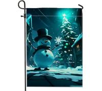 Bandiera da giardino con pupazzo di neve invernale, bandiere blu decorative natalizie, doppia faccia in iuta per esterni, per vacanze, cartello natalizio per esterni, patio, prato, decorazione 30,5 x