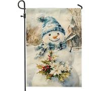 Bandiera da giardino con pupazzo di neve invernale, bandiere blu e bianche per le vacanze, bandiera su entrambi i lati per esterni per Natale, cartello stagionale per esterni, decorazione per patio