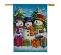 Bandiera da giardino con pupazzo di neve invernale, con pupazzi di neve colorati con regali decorazione per esterni, striscione su entrambi i lati per prato in iuta per feste 71 x 101 cm