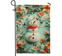 Bandiera da giardino con pupazzo di neve invernale, decorazione floreale blu chiaro con farfalle, bandiera da cortile in iuta su entrambi i lati, per vacanze all'aperto, decorazione per prato, 30,5 x