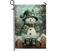 Bandiera da giardino con pupazzo di neve invernale, decorazione natalizia verde, bandiera da cortile in iuta su entrambi i lati, per vacanze all'aperto, decorazione per prato, 30,5 x 45,7 cm