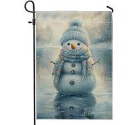 Bandiera da giardino con pupazzo di neve invernale, decorazione per esterni, motivo pupazzo di neve, colore azzurro, bandiera da cortile in iuta su entrambi i lati, per decorazione del prato e delle