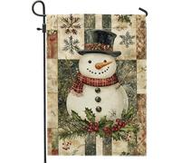 Bandiera da giardino con pupazzo di neve invernale, decorazione per le vacanze, colore rosso e verde, decorazione per prato di Natale, double face, decorazione per esterni festivi per la casa, 30,5 x