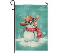 Bandiera da giardino con pupazzo di neve invernale, decorazione rustica per esterni, motivo cowboy, pupazzo di neve, decorazione per esterni, bandiera in iuta su entrambi i lati, decorazione per il