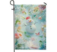 Bandiera da giardino con pupazzo di neve invernale, decorazioni floreali blu per le vacanze, bandiera da cortile in iuta su entrambi i lati, per decorazione esterna del prato, 30,5 x 45,7 cm