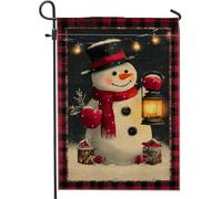 Bandiera da giardino con pupazzo di neve invernale, lanterna scozzese rossa, decorazione per esterni, in iuta su entrambi i lati, 30,5 x 45,7 cm