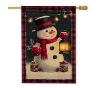 Bandiera da giardino con pupazzo di neve invernale, lanterna scozzese rossa, decorazione per esterni, in iuta su entrambi i lati, decorazione per prato, 71 x 101 cm