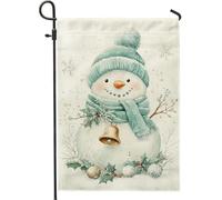 Bandiera da giardino con pupazzo di neve invernale, personaggio celeste decorazione per le vacanze per esterni, bandiera in iuta su entrambi i lati, accenti natalizi stagionali per la casa, 30,5 x