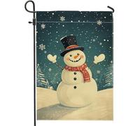 Bandiera da giardino con pupazzo di neve invernale, pupazzo di neve bianco con cappello nero, decorazione per esterni, in iuta su entrambi i lati, decorazione per prato, bandiera stagionale natalizia