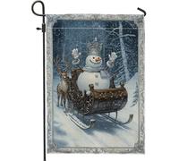 Bandiera da giardino con pupazzo di neve invernale, pupazzo di neve bianco con cervo, decorazione per esterni, bandiera su entrambi i lati, decorazione per prato e vacanze, 30,5 x 45,7 cm