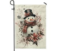 Bandiera da giardino con pupazzo di neve invernale, pupazzo di neve bianco con sciarpa rossa, decorazione per casa e giardino, doppia faccia in iuta per esterni, 30,5 x 45,7 cm