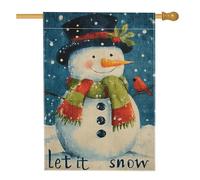 Bandiera da giardino con pupazzo di neve invernale, scena innevata blu con cardinale rosso, decorazione natalizia su entrambi i lati, bandiera da giardino in iuta per esterni, 71 x 101 cm
