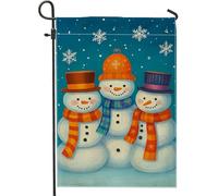 Bandiera da giardino con pupazzo di neve invernale, scena innevata blu con fiocchi di neve, decorazione per vacanze su entrambi i lati, per prato all'aperto e feste, grazioso striscione in iuta 30,5 x