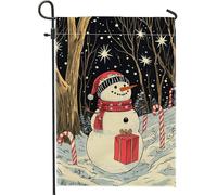 Bandiera da giardino con pupazzo di neve invernale, sciarpa rossa, decorazione per cortile esterno, decorazione natalizia double face, bandiera per palcoscenico di vacanza per terrazza e prato, 30,5 x