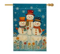 Bandiera da giardino con pupazzo di neve invernale, striscione decorativo con pupazzi di neve blu, bandiera su entrambi i lati in iuta da cortile per vacanze all'aperto decorazione per prato 71 x 101