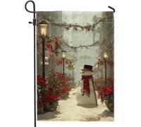 Bandiera da giardino con pupazzo di neve, lanterna natalizia natalizia rossa a forma di stella di Natale, bandiere decorative per esterni, patio, prato, veranda, balcone, 30,5 x 45,7 cm