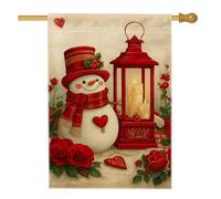 Bandiera da giardino con pupazzo di neve, lanterna rossa a forma di cuore, decorazione da giardino, bandiera da giardino in iuta su entrambi i lati, decorazione per esterni, 71 x 101 cm