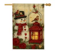Bandiera da giardino con pupazzo di neve, lanterna rossa e uccello, bandiera decorativa per la casa, in iuta su entrambi i lati, decorazione per esterni, 71 x 101 cm