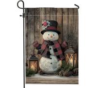 Bandiera da giardino con pupazzo di neve, lanterna rustica invernale, sciarpa natalizia rossa su entrambi i lati, bandiere decorative esterne per esterni, patio, prato, portico, ingresso, campeggio