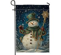 Bandiera da giardino con pupazzo di neve nel paese delle meraviglie invernale, bandiera blu per le vacanze, decorazione natalizia su entrambi i lati, per giardino e prato esterno, 30,5 x 45,7 cm