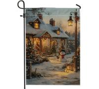 Bandiera da giardino con pupazzo di neve per le vacanze invernali, striscione colorato per la decorazione della casa, bandiera su entrambi i lati in iuta per cortile, decorazione stagionale per