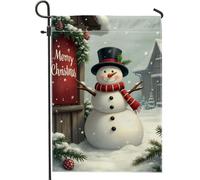 Bandiera da giardino con pupazzo di neve per vacanze invernali, personaggio bianco con sciarpa rossa, decorazione per esterni, striscione in iuta su entrambi i lati per decorazione natalizia per prato