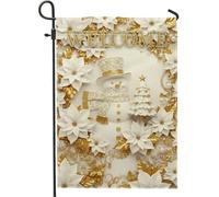 Bandiera da giardino con pupazzo di neve, stella di Natale natalizia, albero di Natale, tela dorata, doppia faccia, decorativa, per esterni, patio, prato, portico, balcone, 30,5 x 45,7 cm