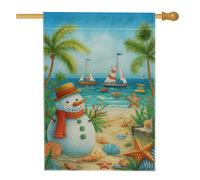 Bandiera da giardino con pupazzo di neve sulla spiaggia, decorazione blu oceano con barche a vela e conchiglie, bandiera da cortile in iuta su entrambi i lati, per decorazione esterna del prato, 71 x