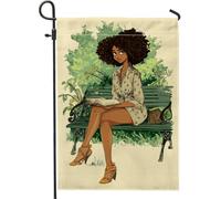 Bandiera da giardino con ragazza che legge l'estate, striscione decorativo per la casa, bandiera da giardino con illustrazione beige, bandiera da giardino in iuta su entrambi i lati, decorazione per