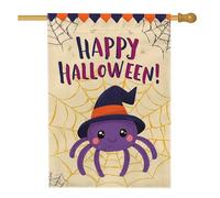 Bandiera da giardino con ragno di Halloween, bandiera viola con grazioso ragno, bandiera decorativa per la casa, bandiera da cortile in iuta su entrambi i lati, per decorazione esterna del prato, 71 x