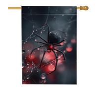 Bandiera da giardino con ragno di Halloween, decorazione a rete nera e rossa, striscione in iuta su entrambi i lati per la decorazione del prato esterno 71 x 101 cm