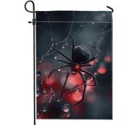 Bandiera da giardino con ragno di Halloween, decorazione a rete nera e rossa, striscione in iuta su entrambi i lati per la decorazione del prato esterno 30,5 x 45,7 cm