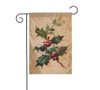 Bandiera da giardino con rametto di agrifoglio con bacche rosse, 30 x 45 cm, verticale, double face, decorazione per casa colonica, vacanze, esterni, bandiera da cortile