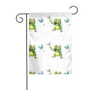 Bandiera da giardino con rana che insegue una farfalla, decorazione da cortile, 12x18 pollici per giardino, terrazza, balcone