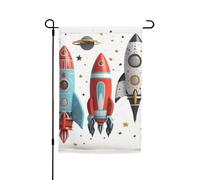 Bandiera da giardino con razzi dei cartoni animati, 30,5 x 45,7 cm, per primavera, estate, autunno, inverno, bandiere stagionali su entrambi i lati, bandiere per le vacanze, per esterni e interni, per