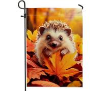 Bandiera da giardino con riccio autunnale, con foglie di animali carini, striscione decorativo per esterni, bandiera su entrambi i lati, decorazione stagionale per prato, 30,5 x 45,7 cm
