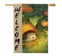 Bandiera da giardino con riccio di benvenuto, decorazione floreale colorata per esterni, striscione in iuta su entrambi i lati per la decorazione del prato primaverile estivo 71 x 101 cm