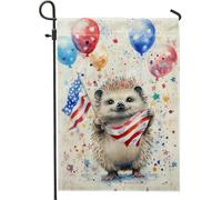 Bandiera da giardino con riccio patriottico, con stelle rosse e blu, palloncini per cortile, decorazione estiva per la casa e il prato, decorazione a tema animale carino 30,5 x 45,7 cm