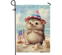 Bandiera da giardino con riccio patriottico, decorazione colorata per spiaggia estiva, striscione per il quarto di luglio, decorazione per prato all'aperto con animali carini su entrambi i lati, 30,5