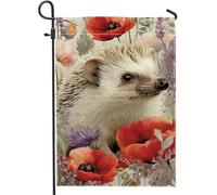 Bandiera da giardino con riccio primaverile ed estivo, papavero rosso, decorazione per la casa e il giardino, bandiera da giardino in iuta su entrambi i lati, decorazione per esterni, 30,5 x 45,7 cm