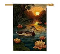 Bandiera da giardino con riflessi al tramonto, decorazione colorata per stagno con anatre, striscione stagionale su entrambi i lati, decorazione estiva per la casa 71 x 101 cm