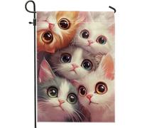 Bandiera da giardino con ritratti di gatti carini, striscione decorativo per la casa, decorazione stagionale per esterni, divertente design su entrambi i lati per gli amanti degli animali, 30,5 x 45,7