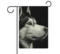 Bandiera da giardino con ritratto di husky in bianco e nero per vacanze stagionali, in iuta su entrambi i lati, 30,5 x 45,7 cm