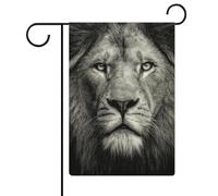 Bandiera da giardino con ritratto di leone bianco e nero, in iuta su entrambi i lati, 30,5 x 45,7 cm