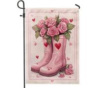 Bandiera da giardino con rose di pesca con stivali, bandiera floreale primaverile estiva per la casa e il cortile, decorazione da giardino su entrambi i lati, per feste d'amore, 30,5 x 45,7 cm