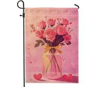 Bandiera da giardino con rose di pesca, elegante decorazione floreale per la casa su entrambi i lati, decorazione per giardino, cuori d'amore, decorazione per prato all'aperto, 30,5 x 45,7 cm