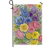 Bandiera da giardino con rose, floreale vibrante anemone iris primavera multicolore juta doppia faccia bandiere decorative per cortile esterno patio prato portico ingresso campeggio 30,5 x 45,7 cm
